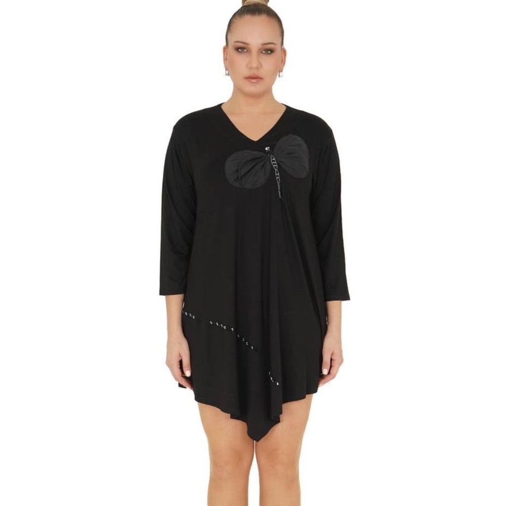 Designer Bright Black Assimetric Tunic X XL with Butterfly